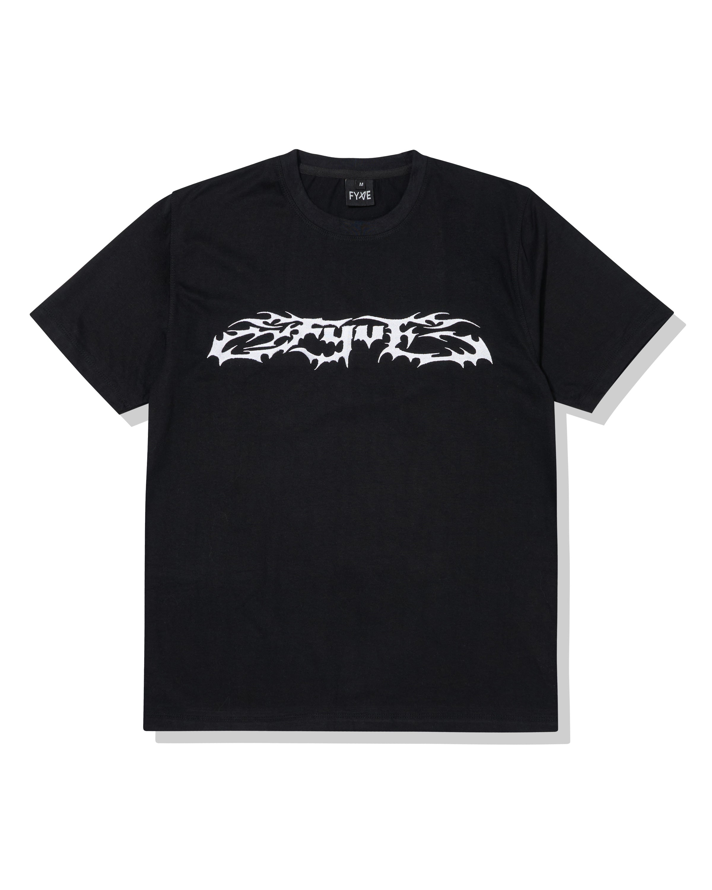 Black Embroidered Metal Tee