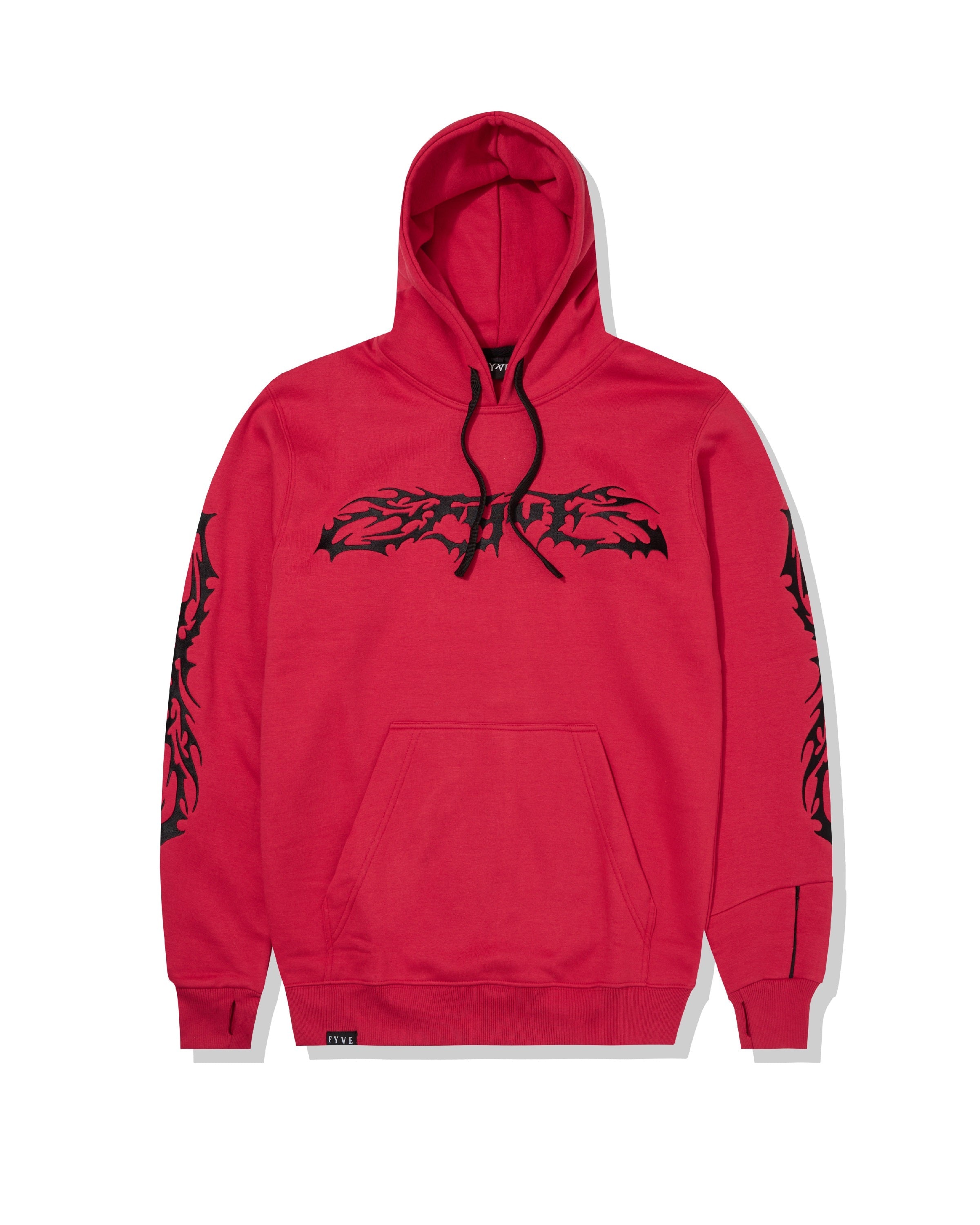 Red Embroidered Metal Hoodie