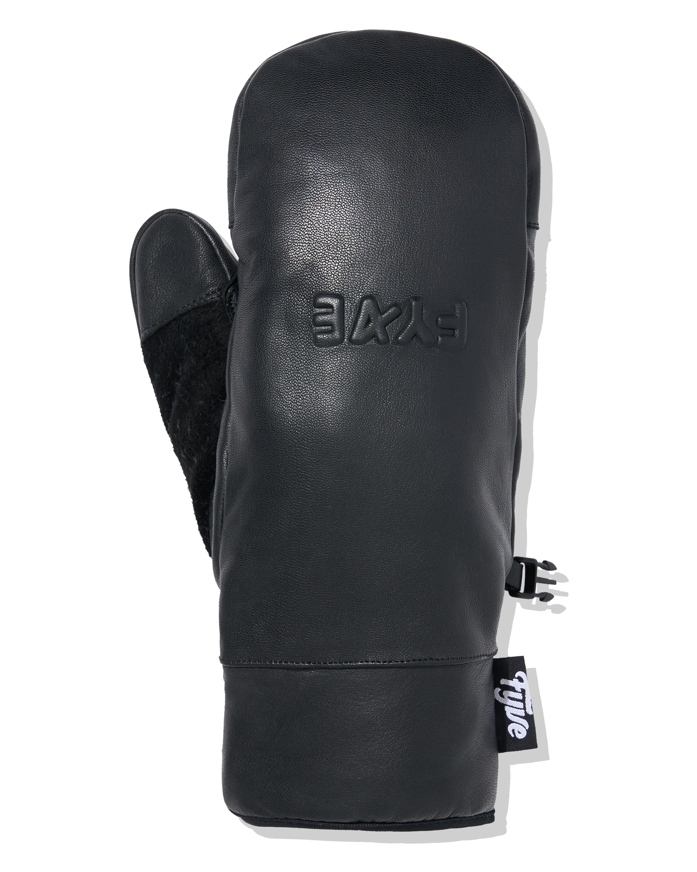 Rigger Style Black Leather Embossed Mitt - Leather Wrist